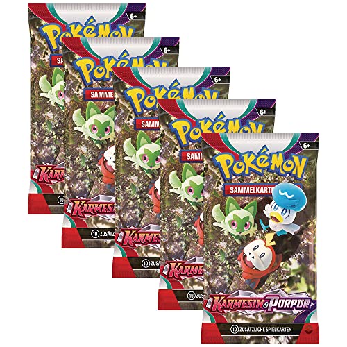 Pokemon 5 Karmesin & Purpur Booster Sammelkarten | DEUTSCH | Scarlet & Violet Serie + 50 Soft Sleeves