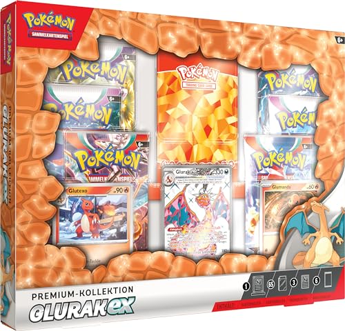 Pokémon-Sammelkartenspiel Glurak 1 geprägte Holokarte, 2 Holokarten und 6 Boosterpacks