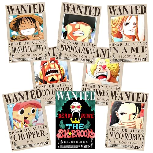 16,53 x 11,42 Zoll One Piece Poster 8PCS  Wanted Poster Strohhut Piraten