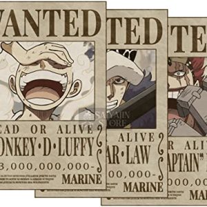 3in1 One Piece Trio Wanted Poster, Monkey D. Luffy Trafalgar Law Eustass Kid 297 x 420 mm Matt