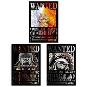 3 Wanted Poster Luffy, Zoro, Law 30x42cm