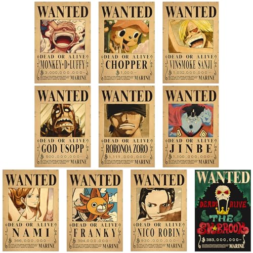 One Piece Poster 10Pcs Wanted Poster Set
